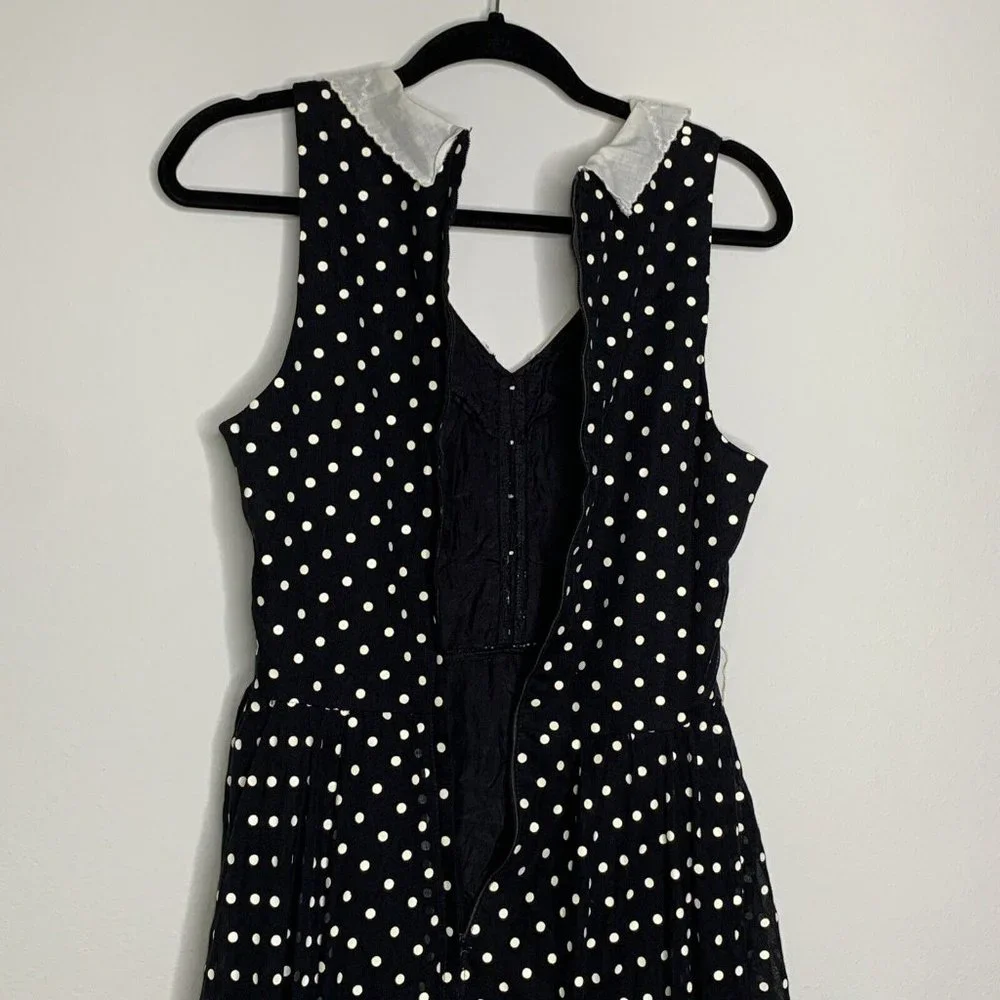 Candi Jones Calif Polka Dot Dress Womans Sz 11 Sleeveless Black & White Vintage - Picture 10 of 10